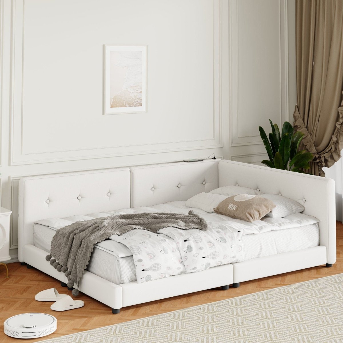 Modern Upholstered Platform Bed With USB Ports And LED Belt - Upholstered Beds available at Alpine Outlets in Denver