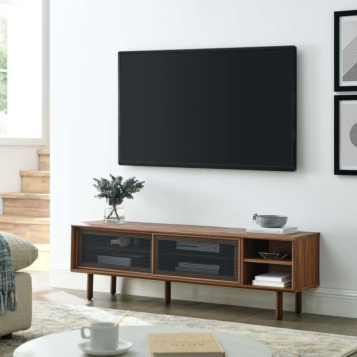 Modern Urban TV Stand with Mesh Sliding Doors 60 Inch - TV Stands available at Alpine Outlets in Denver