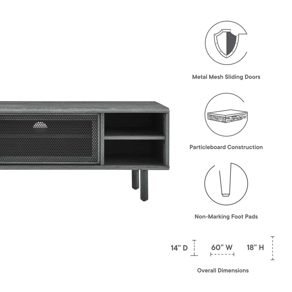 Modern Urban TV Stand with Mesh Sliding Doors 60 Inch - TV Stands available at Alpine Outlets in Denver
