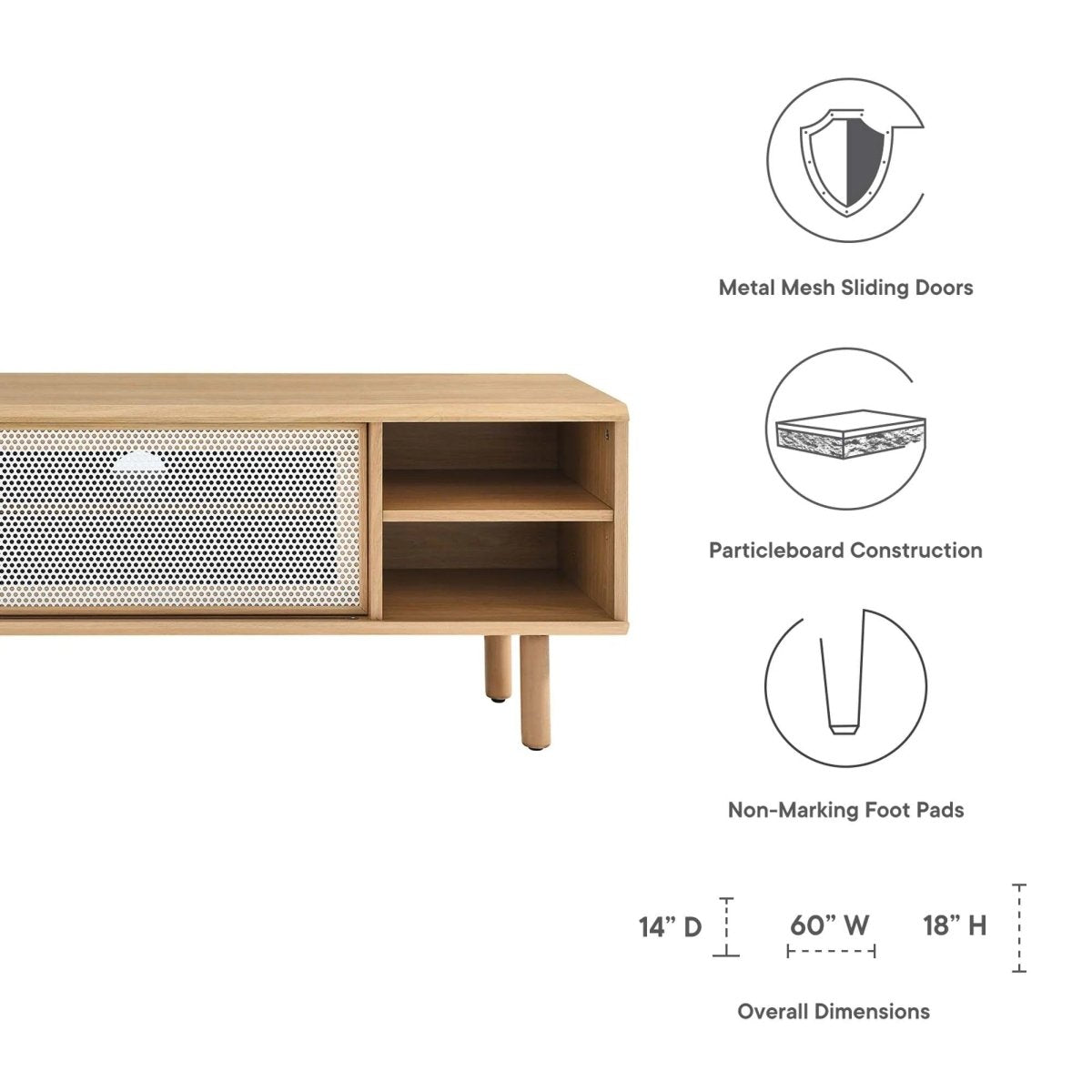 Modern Urban TV Stand with Mesh Sliding Doors 60 Inch - TV Stands available at Alpine Outlets in Denver