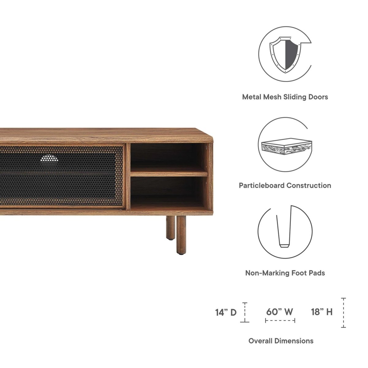Modern Urban TV Stand with Mesh Sliding Doors 60 Inch - TV Stands available at Alpine Outlets in Denver
