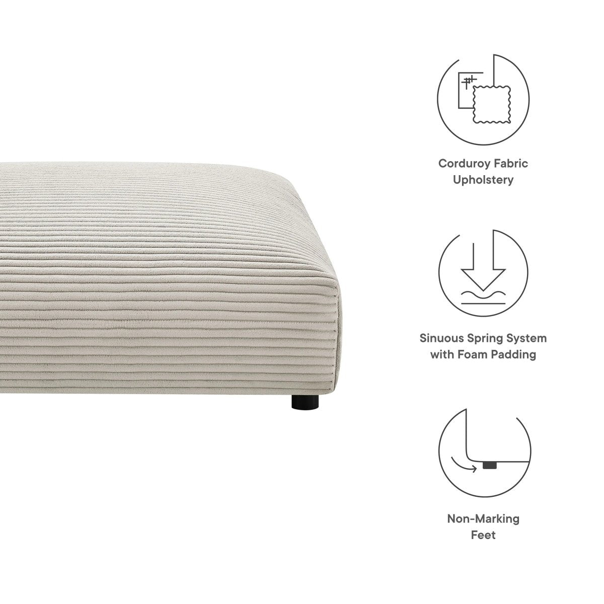Modular Corduroy Upholstered Ottoman β Large Square 45 Inch - Ottomans available at Alpine Outlets in Denver