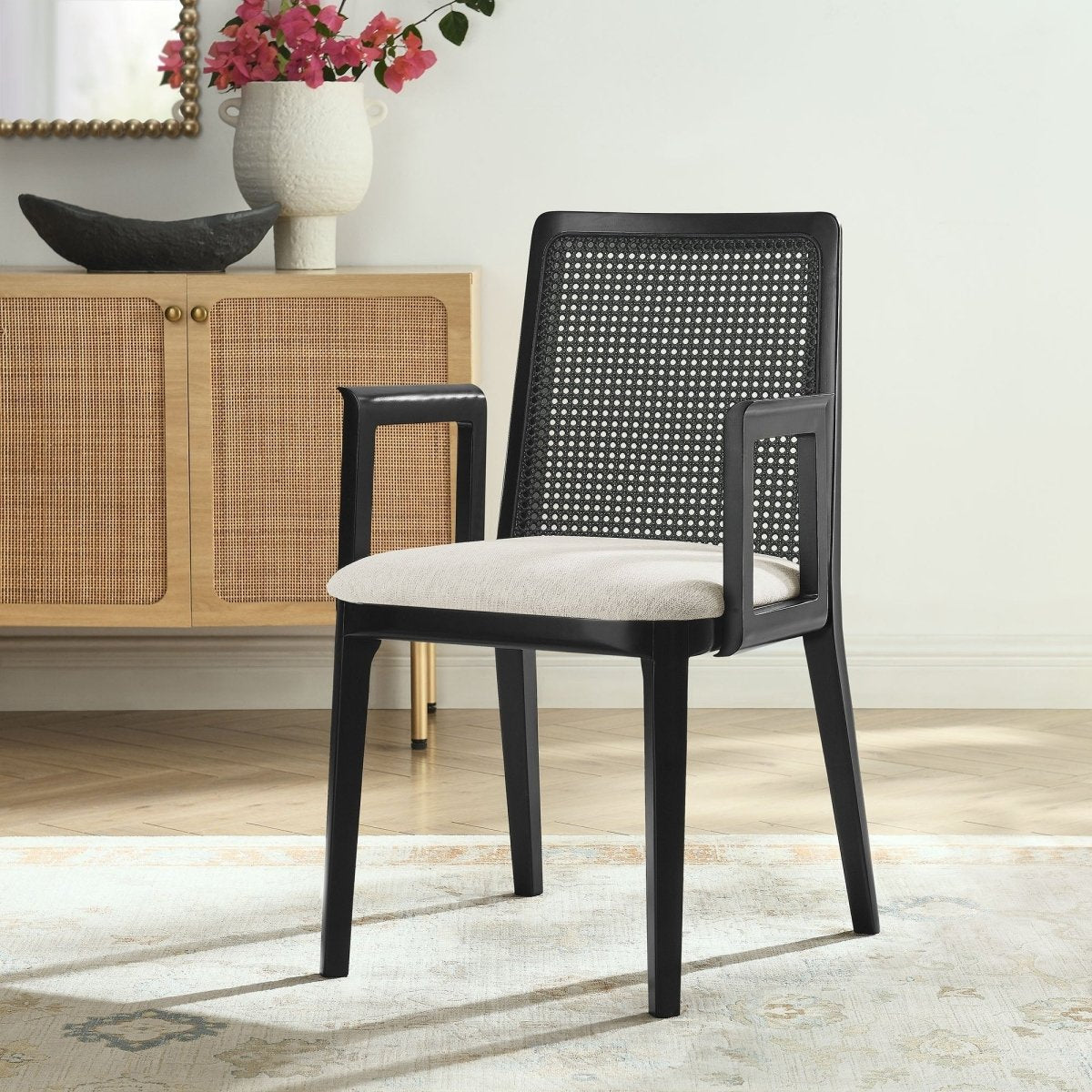 Natural Beech Wood and Rattan Cane Back Dining Armchair - Dining Chairs available at Alpine Outlets in Denver