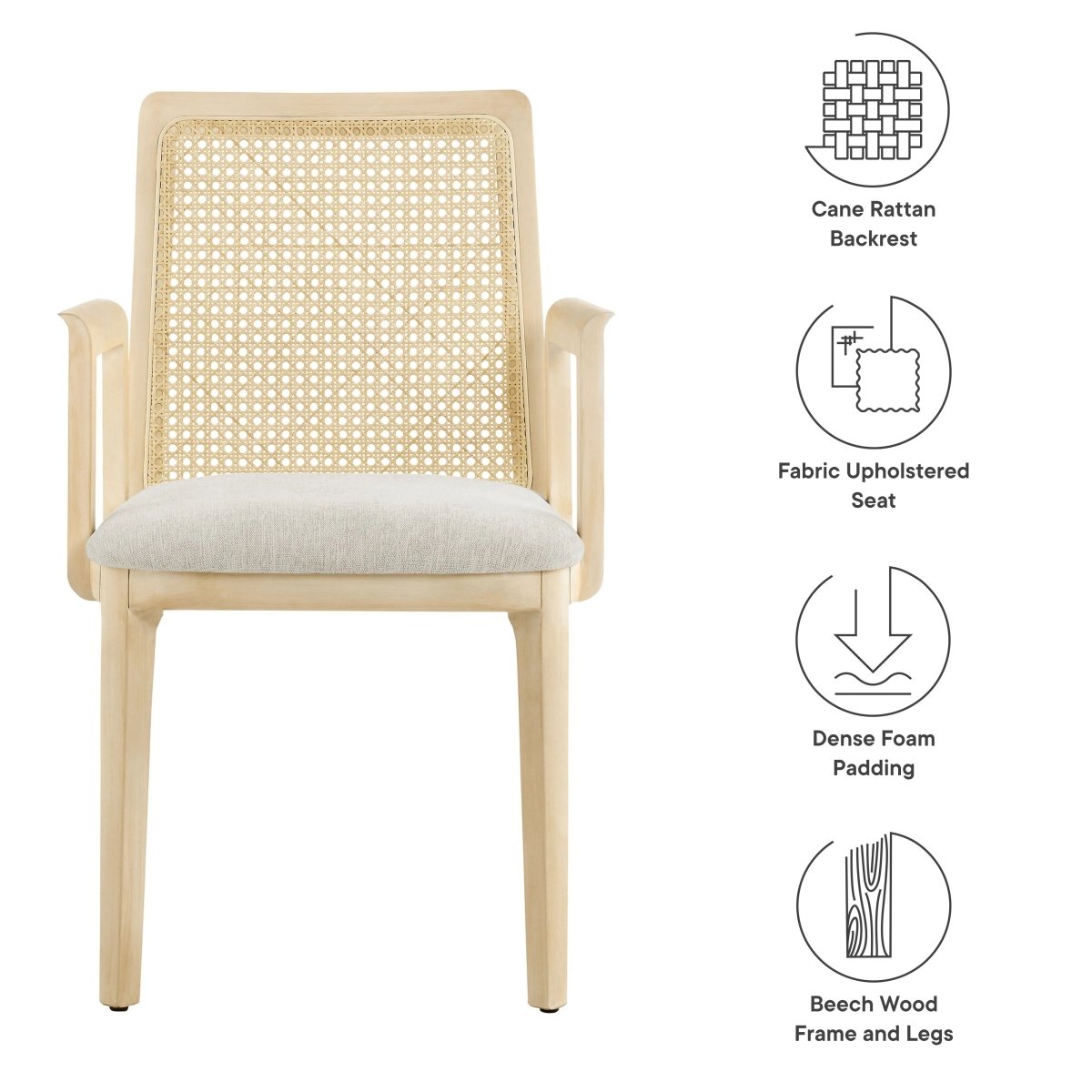 Natural Beech Wood and Rattan Cane Back Dining Armchair - Dining Chairs available at Alpine Outlets in Denver