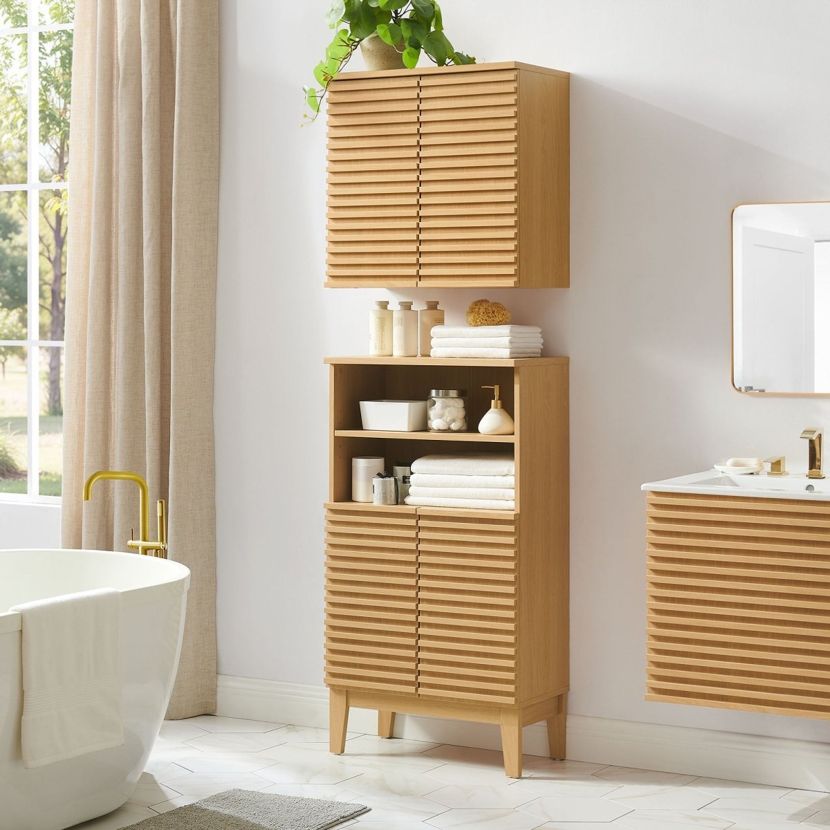 Oak Bathroom Cabinet Set with Freestanding and Wall-Mounted Storage - Bathroom Fixtures - Alpine Outlets