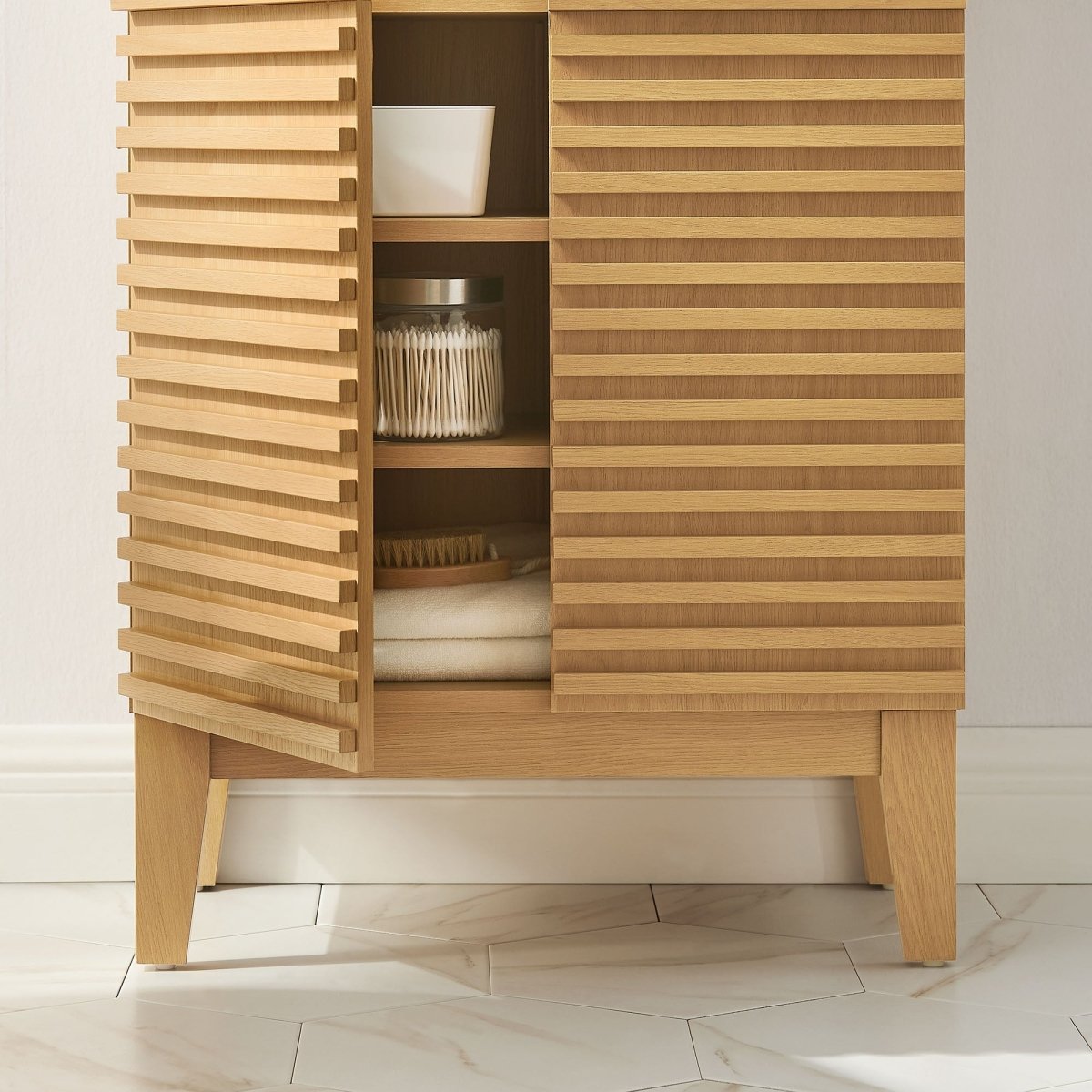 Oak Freestanding Bathroom Storage Cabinet - Bathroom Fixtures - Alpine Outlets