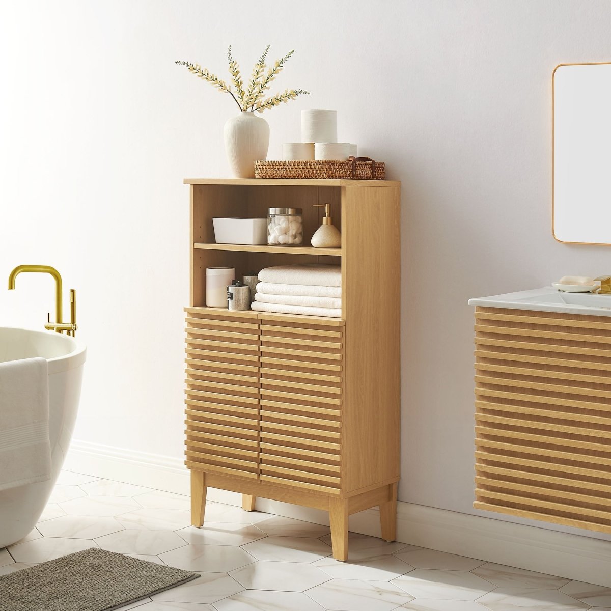 Oak Freestanding Bathroom Storage Cabinet - Bathroom Fixtures - Alpine Outlets