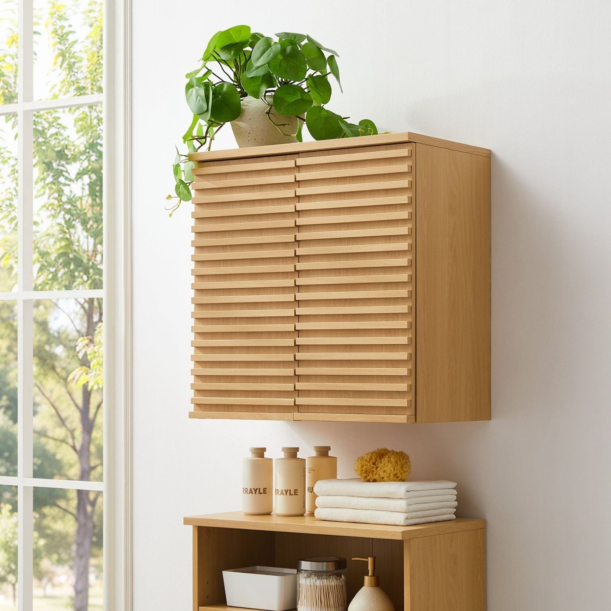 Oak Wall Mounted Bathroom Storage Cabinet - Bathroom Fixtures - Alpine Outlets