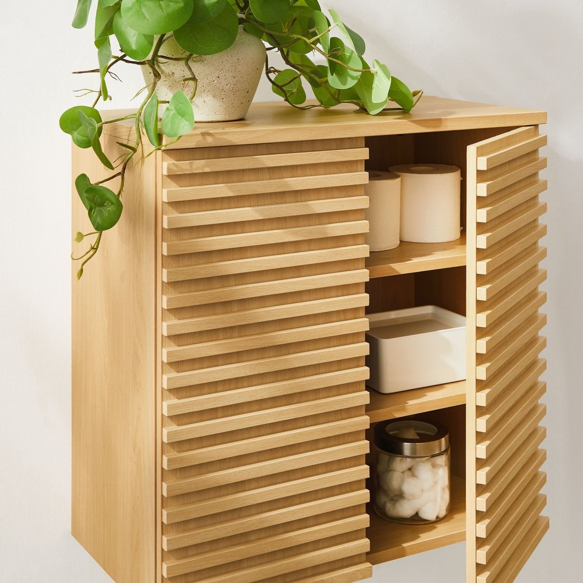 Oak Wall Mounted Bathroom Storage Cabinet - Bathroom Fixtures - Alpine Outlets