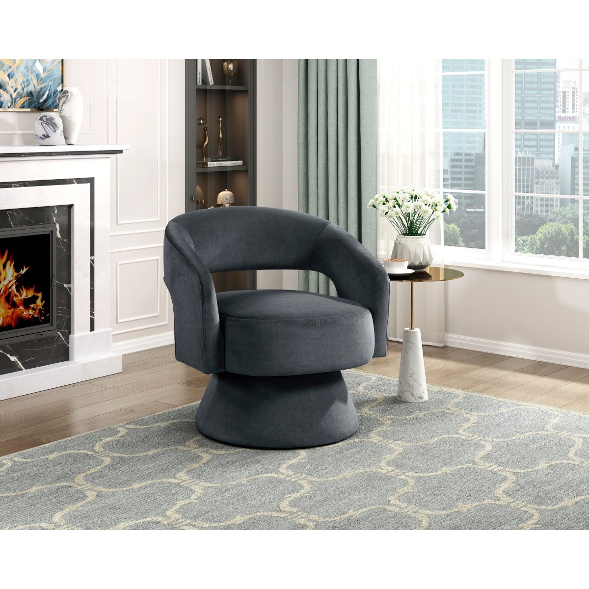 Okak 360° Velvet Swivel Accent Chair - Living Room Furniture - Alpine Outlets