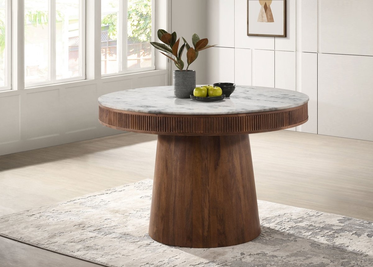 Ortega Round 46 - Inch Marble Top Dining Table - Dining Tables & Bar Tables available at Alpine Outlets in Denver