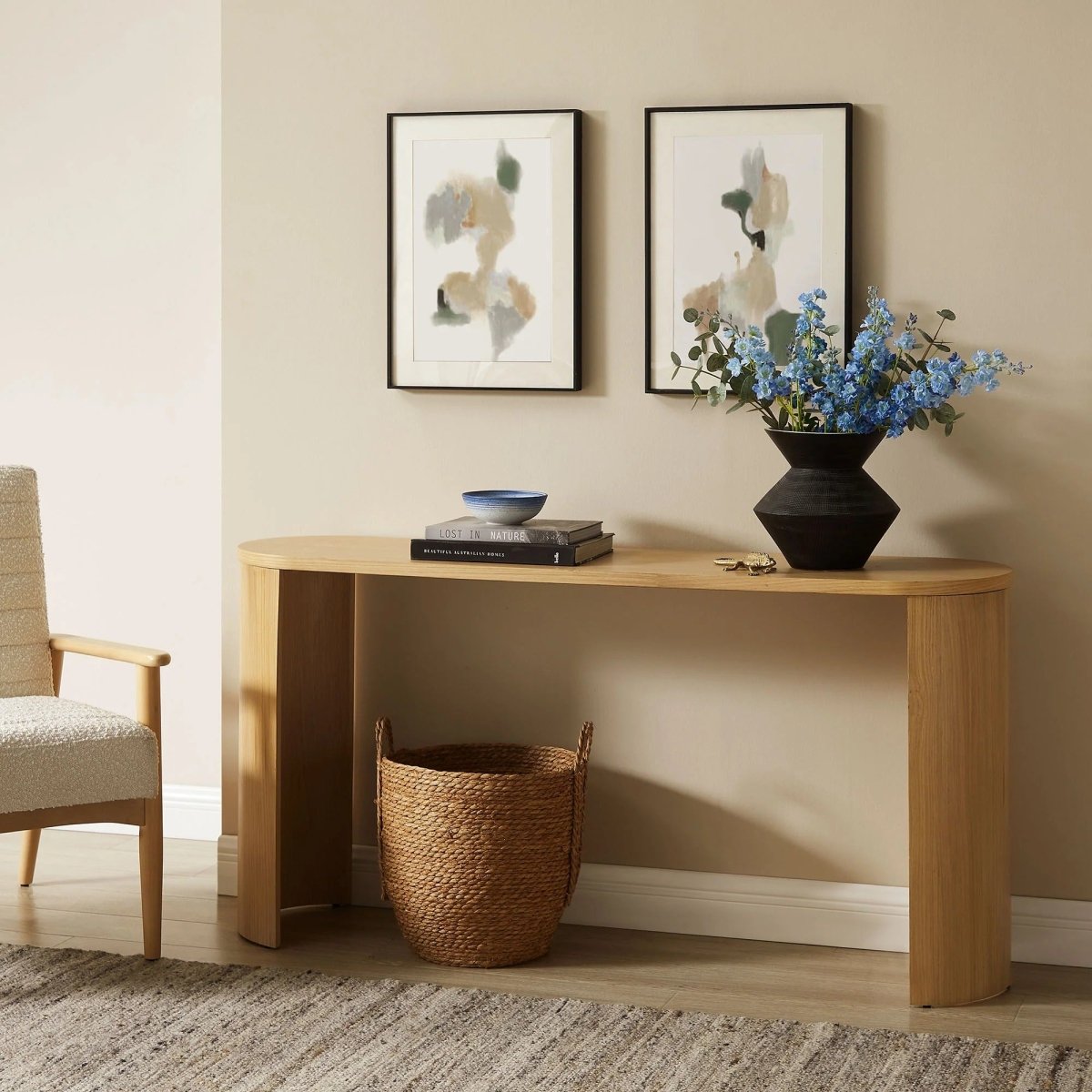 Oval Wood Console Table with Arched Legs β 60 Inch - Ottomans available at Alpine Outlets in Denver