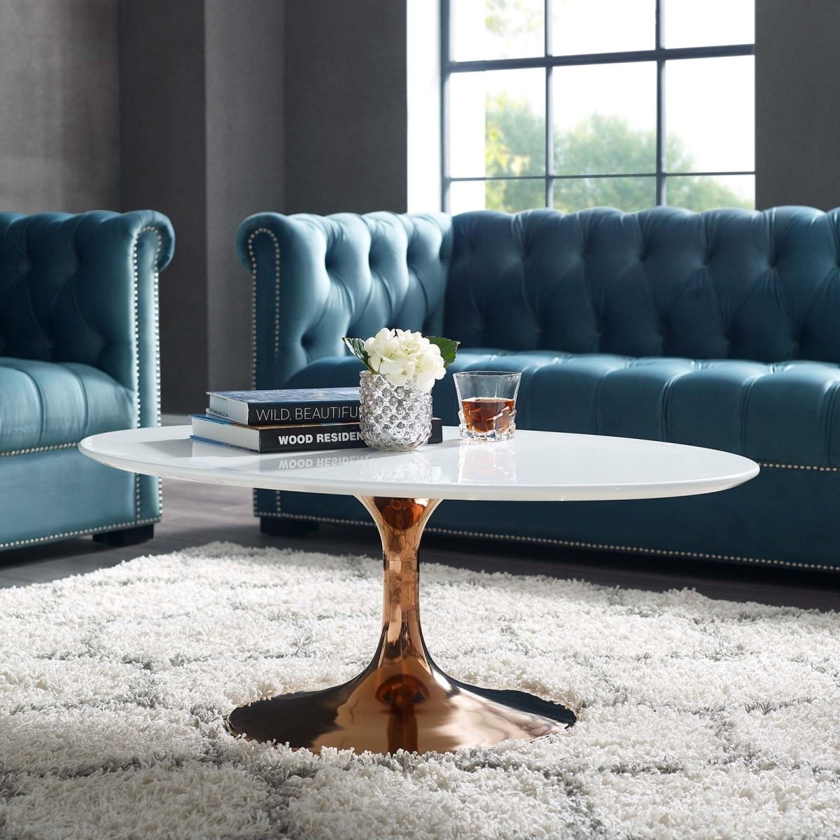 Oval Wood Pedestal Coffee Table - Coffee Tables available at Alpine Outlets in Denver