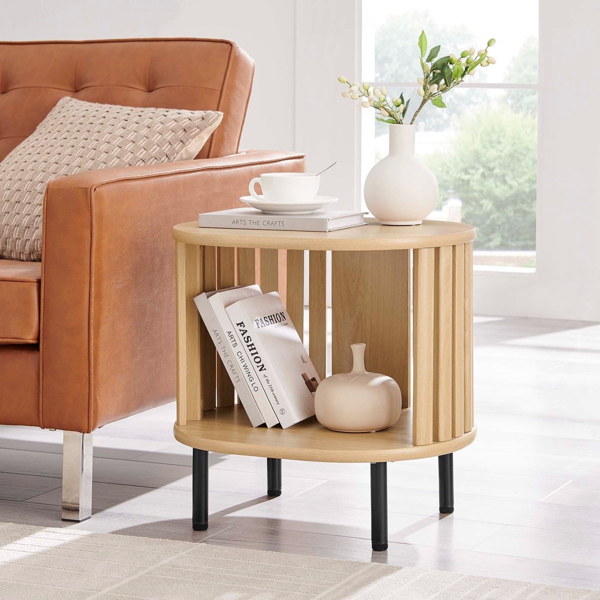 Oval Wood Side Table with Storage and Metal Legs β 20 Inch - End & Side Tables available at Alpine Outlets in Denver
