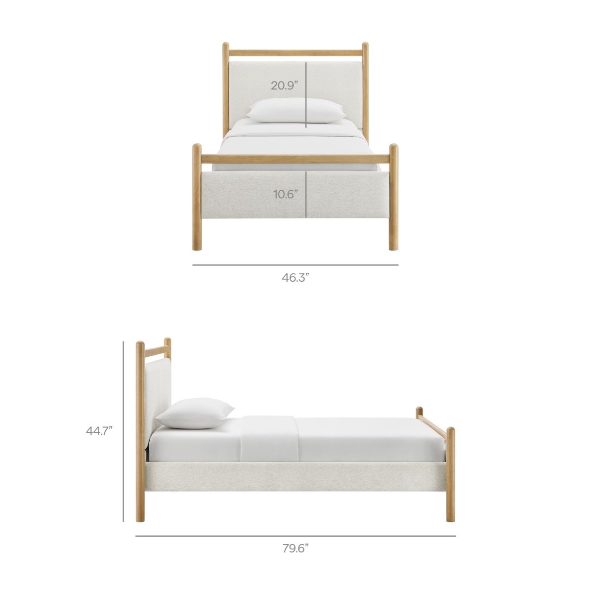 Padded Fabric Platform Bed with Light Oak Accents - Platform Bed available at Alpine Outlets in Denver