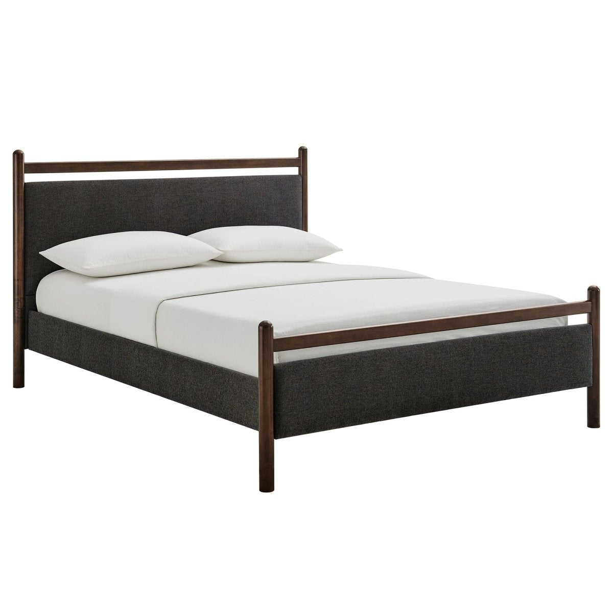 Padded Fabric Platform Bed with Light Oak Accents - Platform Bed available at Alpine Outlets in Denver