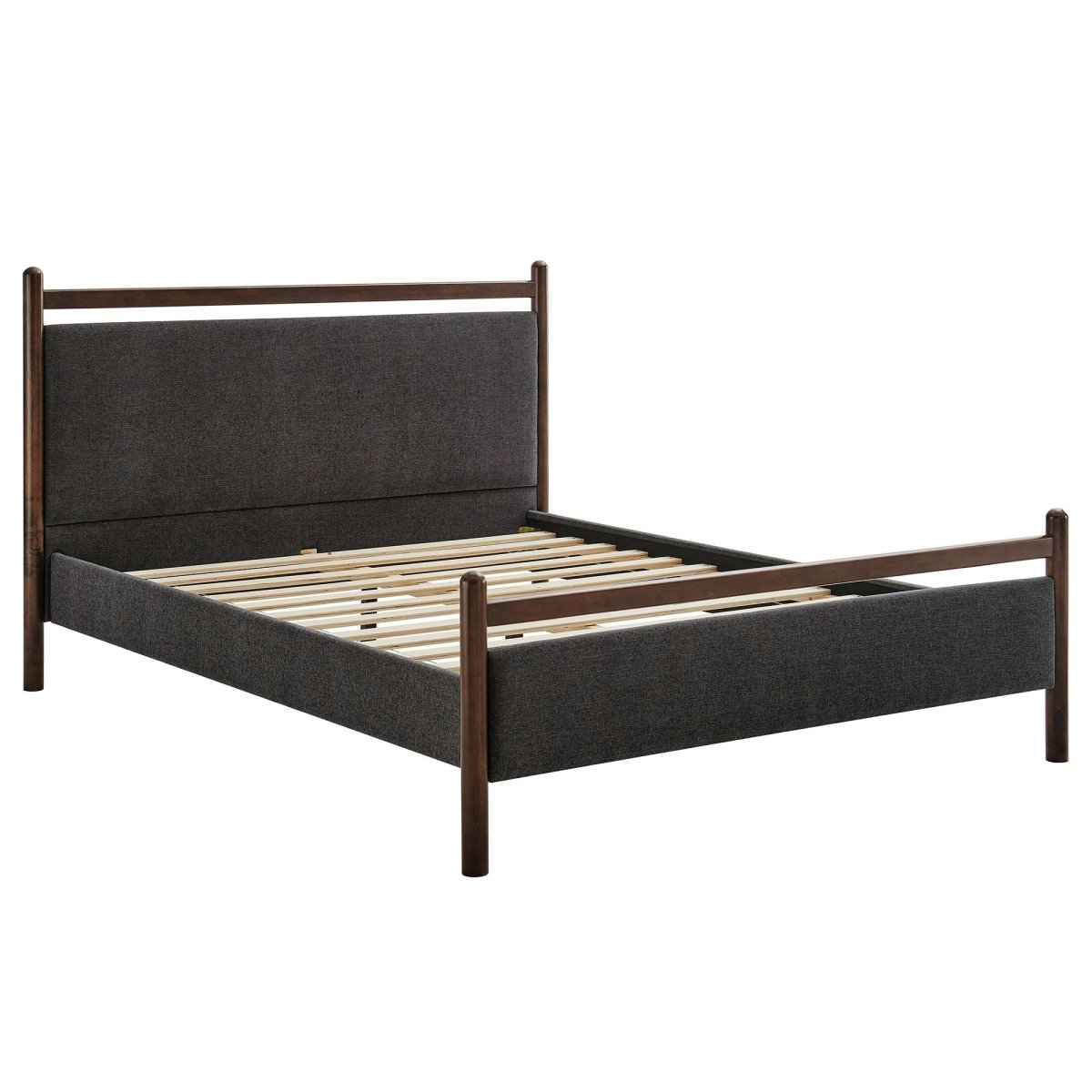 Padded Fabric Platform Bed with Light Oak Accents - Platform Bed available at Alpine Outlets in Denver