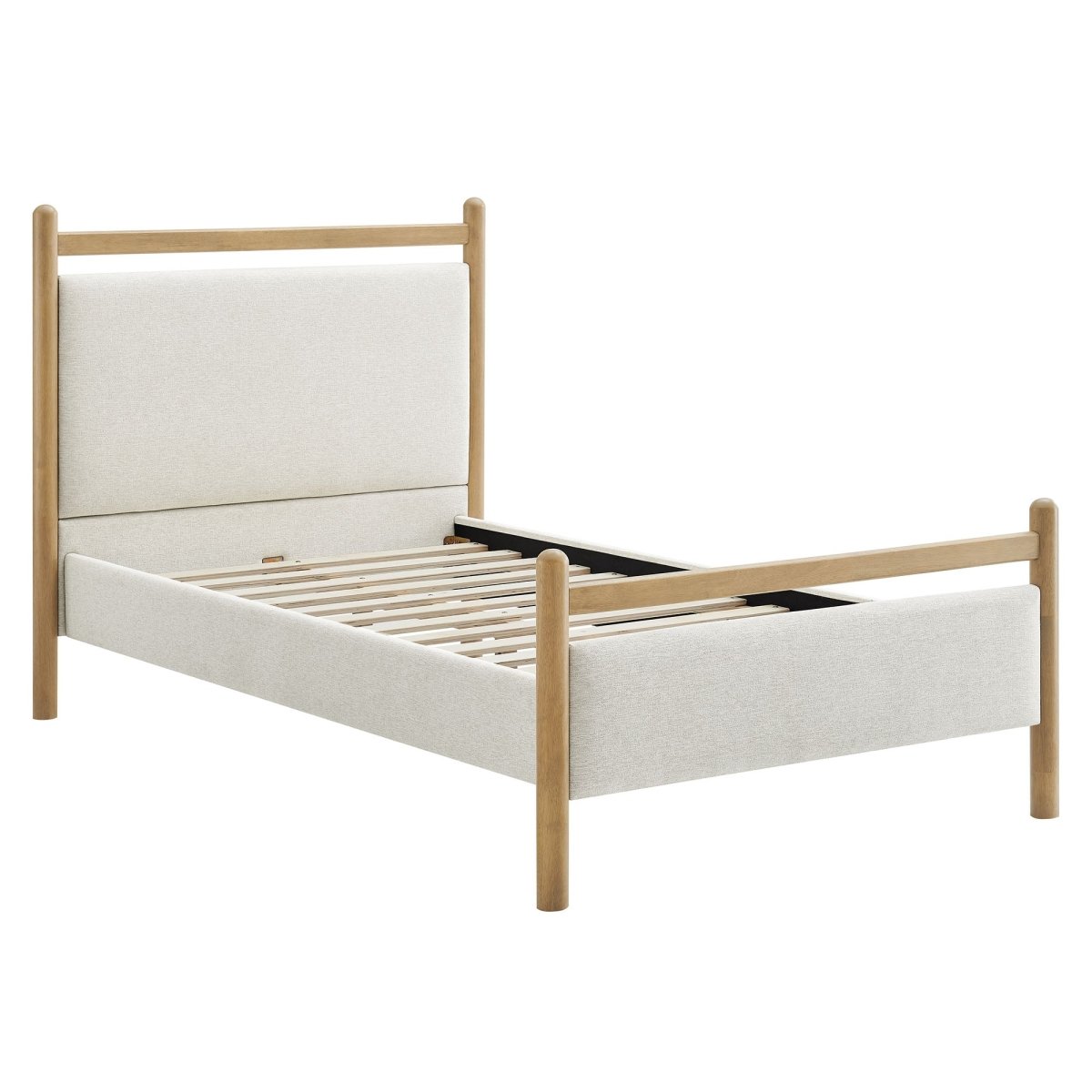 Padded Fabric Platform Bed with Light Oak Accents - Platform Bed available at Alpine Outlets in Denver