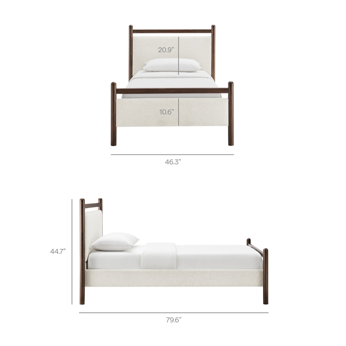 Padded Fabric Platform Bed with Light Oak Accents - Platform Bed available at Alpine Outlets in Denver