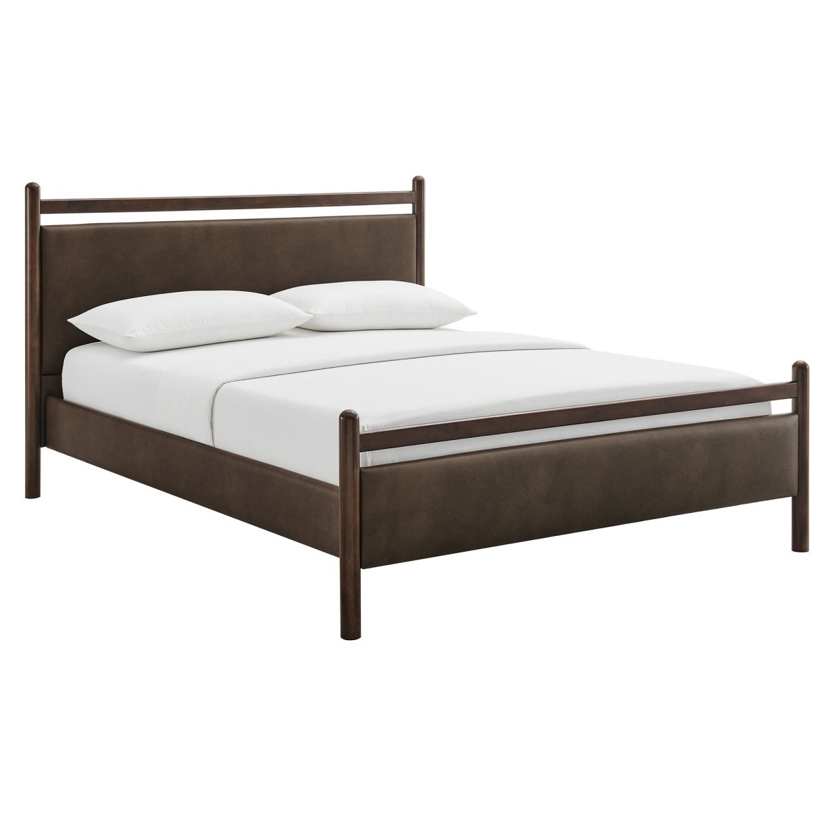 Padded Fabric Platform Bed with Light Oak Accents - Platform Bed available at Alpine Outlets in Denver