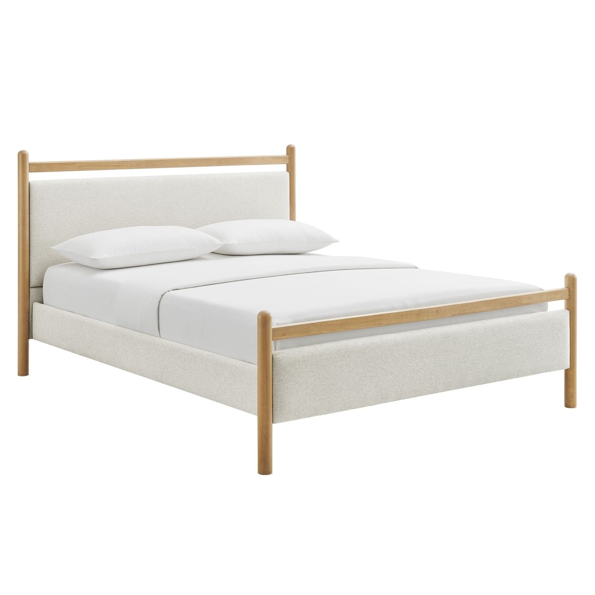 Padded Fabric Platform Bed with Light Oak Accents - Platform Bed available at Alpine Outlets in Denver
