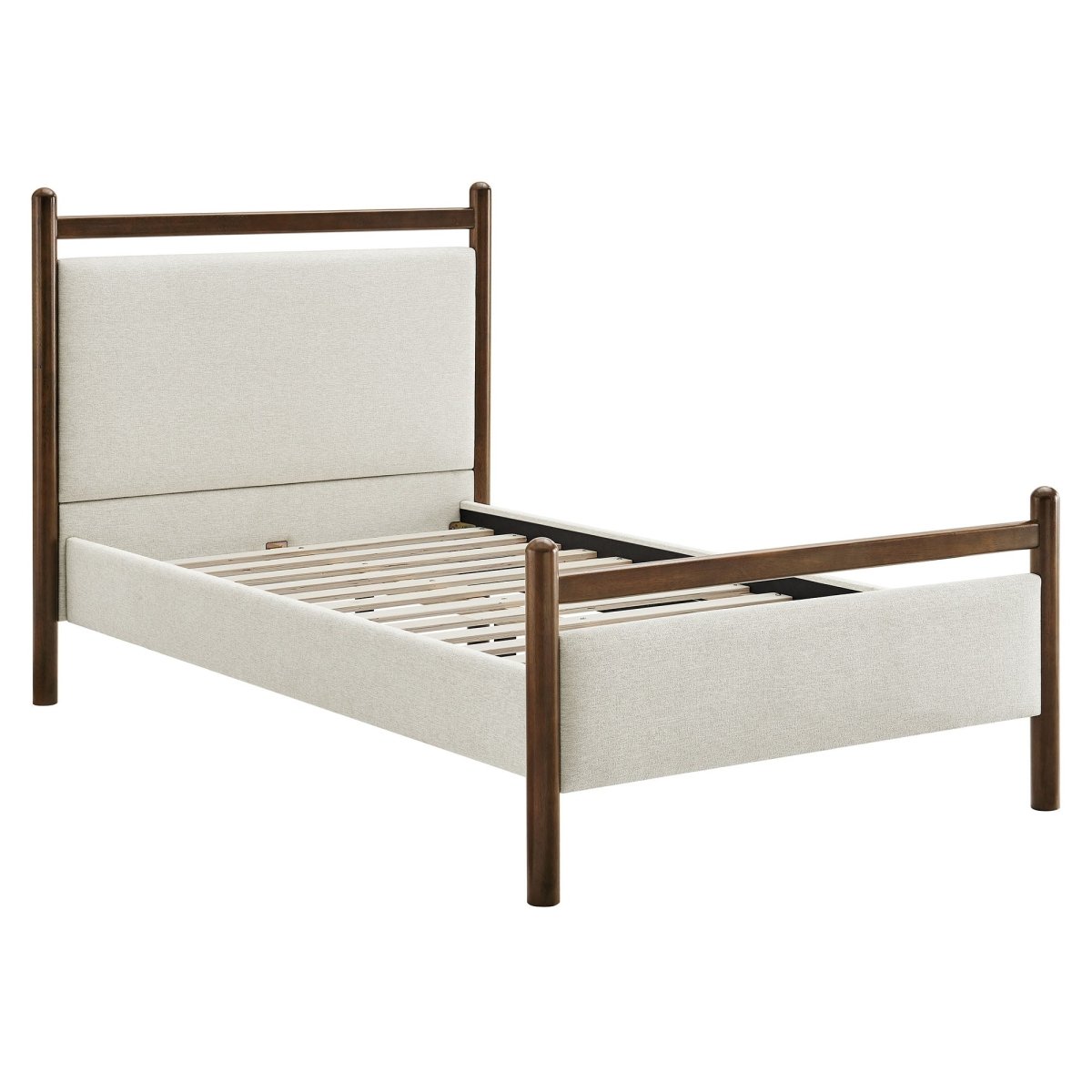 Padded Fabric Platform Bed with Light Oak Accents - Platform Bed available at Alpine Outlets in Denver