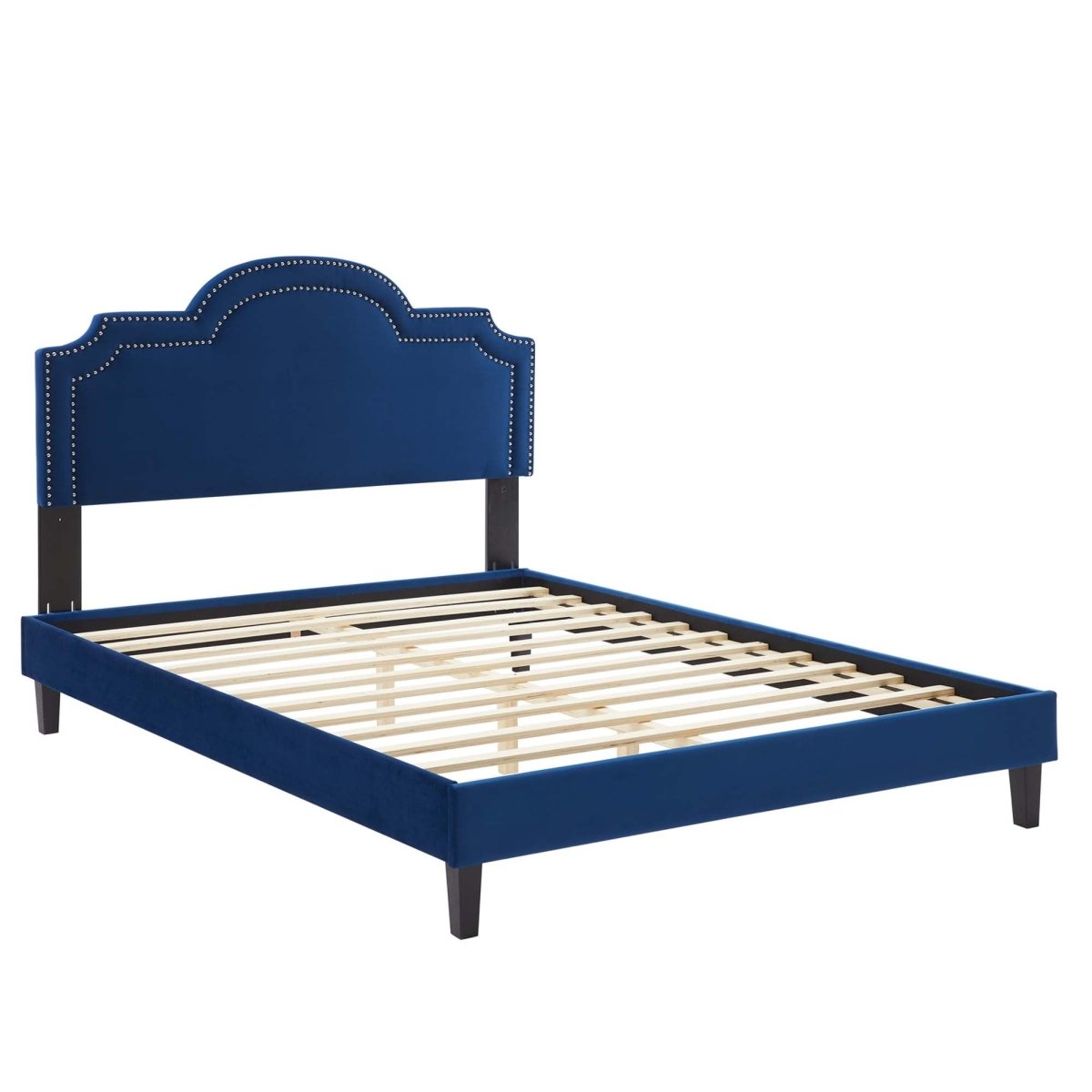 Performance Velvet King Platform Bed with Scalloped Nailhead Headboard - Platform Bed available at Alpine Outlets in Denver