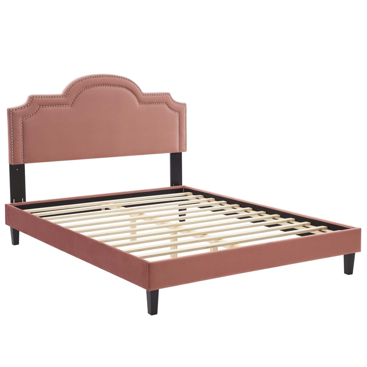 Performance Velvet King Platform Bed with Scalloped Nailhead Headboard - Platform Bed available at Alpine Outlets in Denver