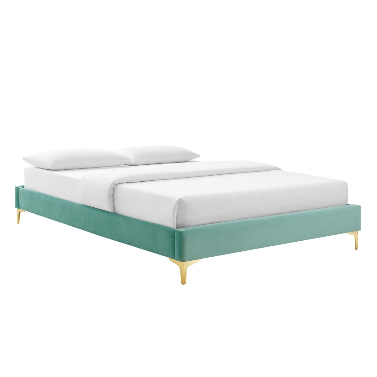Performance Velvet Platform Bed Frame with Gold Metal Legs - Platform Bed available at Alpine Outlets in Denver
