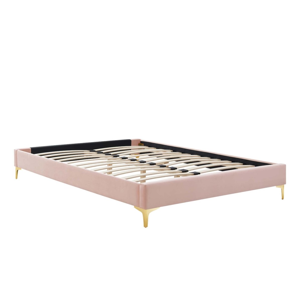 Performance Velvet Platform Bed Frame with Gold Metal Legs - Platform Bed available at Alpine Outlets in Denver