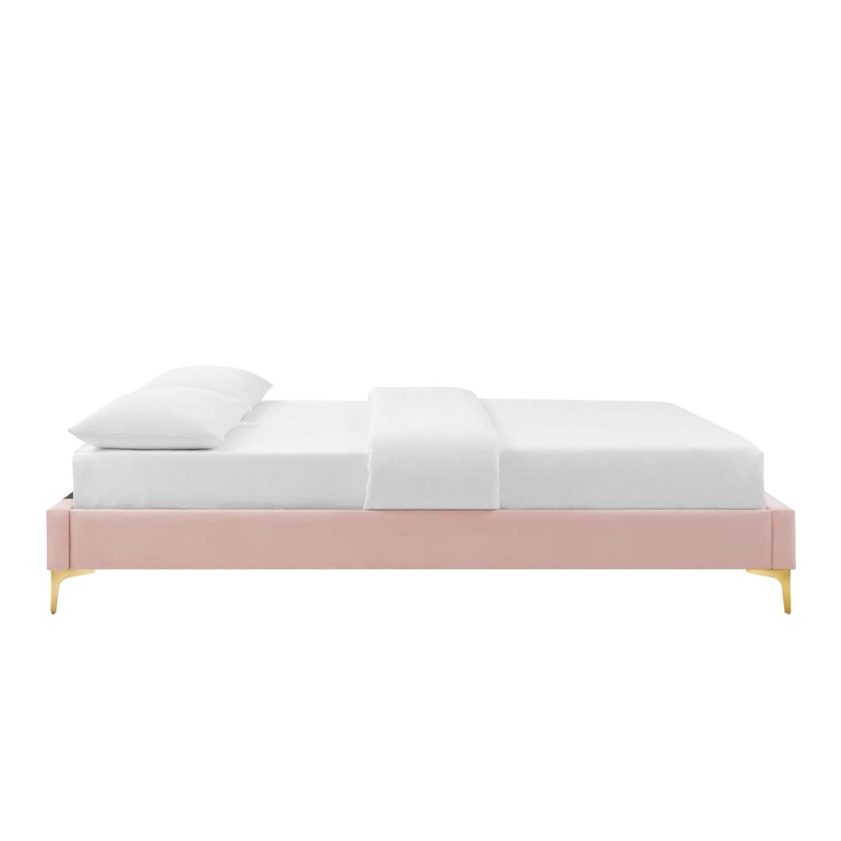 Performance Velvet Platform Bed Frame with Gold Metal Legs - Platform Bed available at Alpine Outlets in Denver