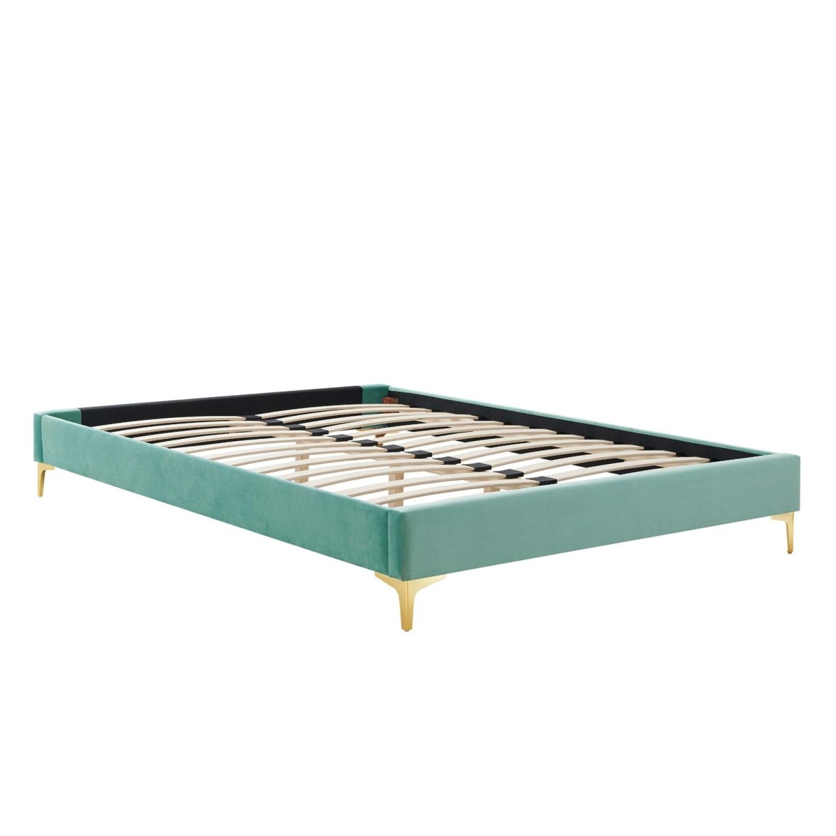 Performance Velvet Platform Bed Frame with Gold Metal Legs - Platform Bed available at Alpine Outlets in Denver