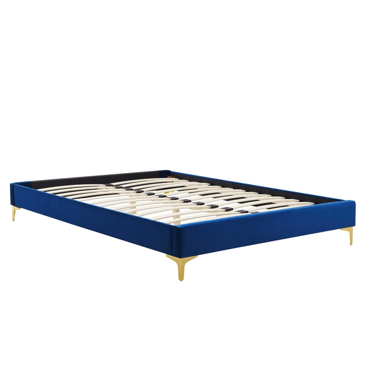 Performance Velvet Platform Bed Frame with Gold Metal Legs - Platform Bed available at Alpine Outlets in Denver