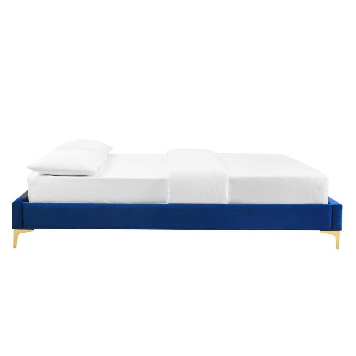 Performance Velvet Platform Bed Frame with Gold Metal Legs - Platform Bed available at Alpine Outlets in Denver