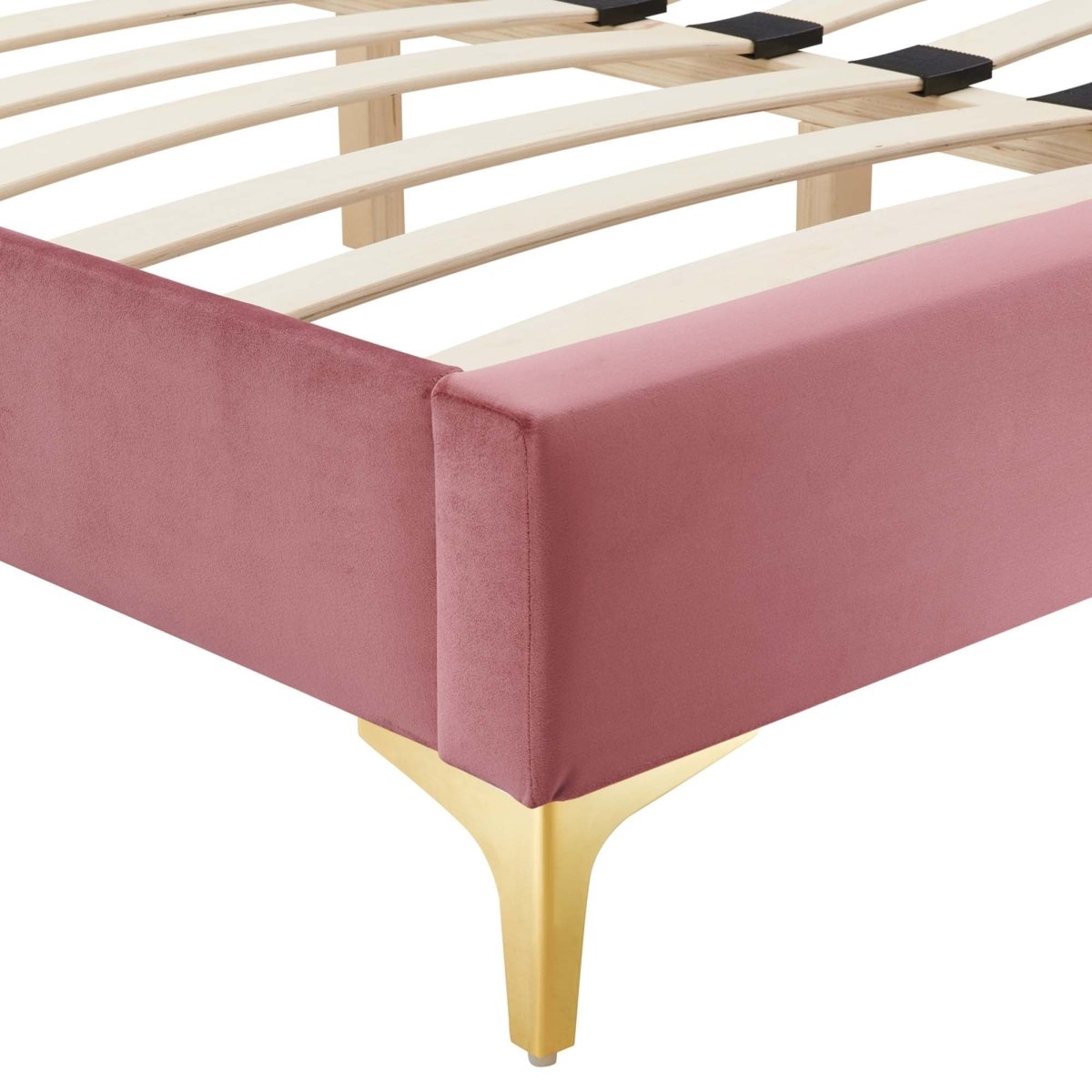 Performance Velvet Platform Bed Frame with Gold Metal Legs - Platform Bed available at Alpine Outlets in Denver