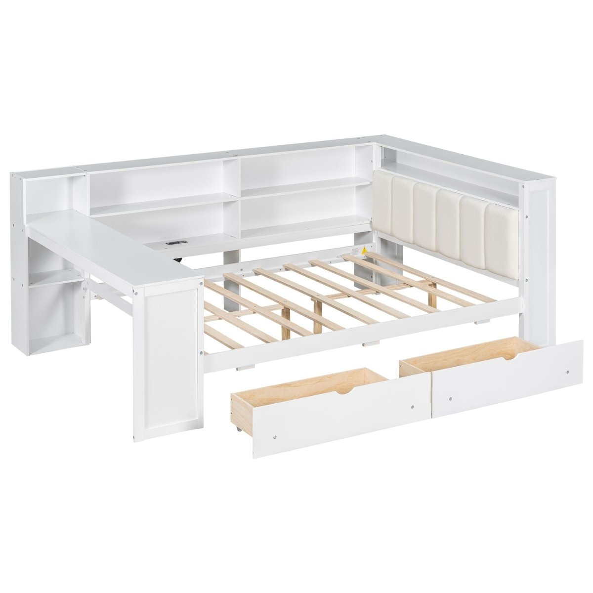 Platform Bed With Storage Shelves, Drawers, Charging Station, LED, Desk - Storage Beds available at Alpine Outlets in Denver