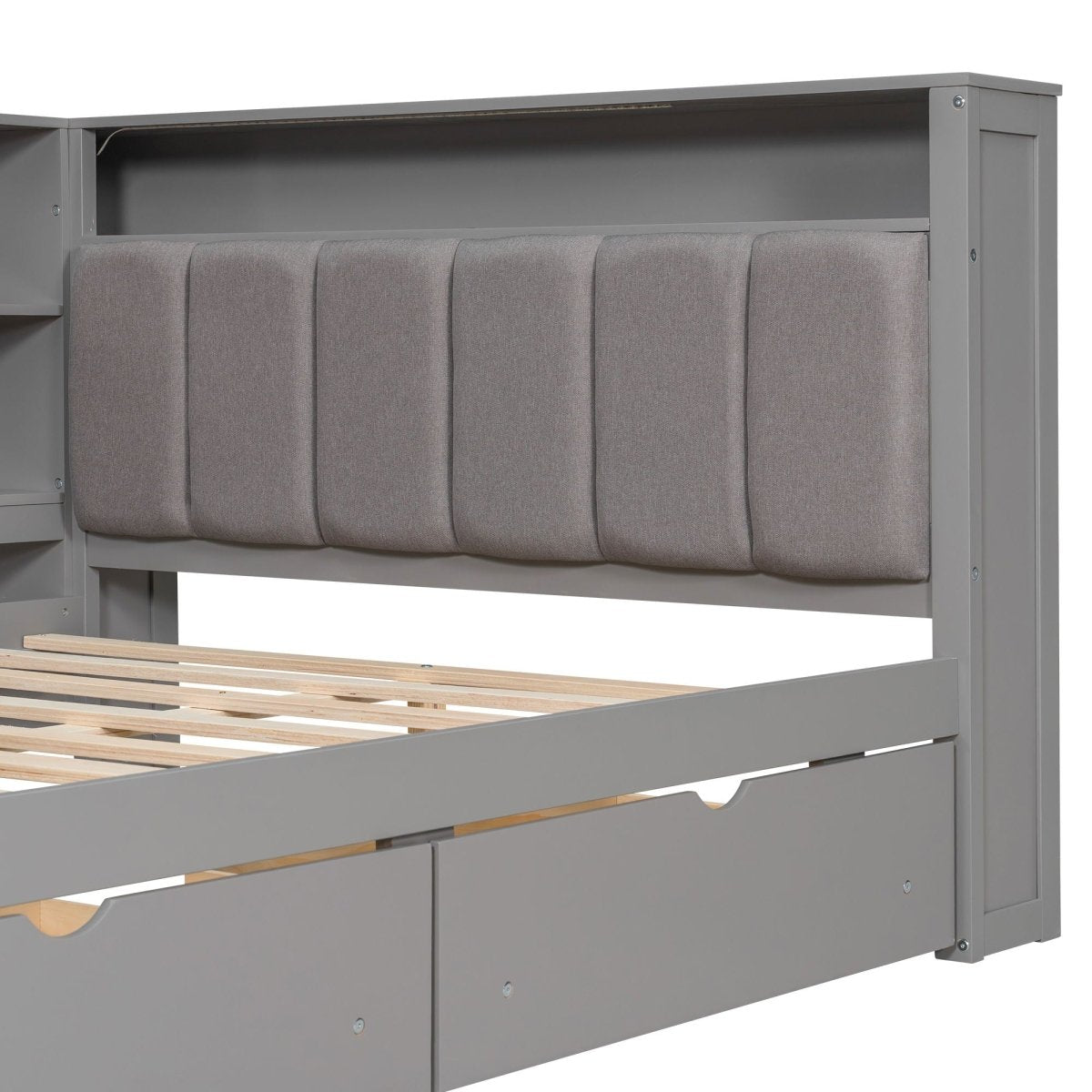 Platform Bed With Storage Shelves, Drawers, Charging Station, LED, Desk - Storage Beds available at Alpine Outlets in Denver