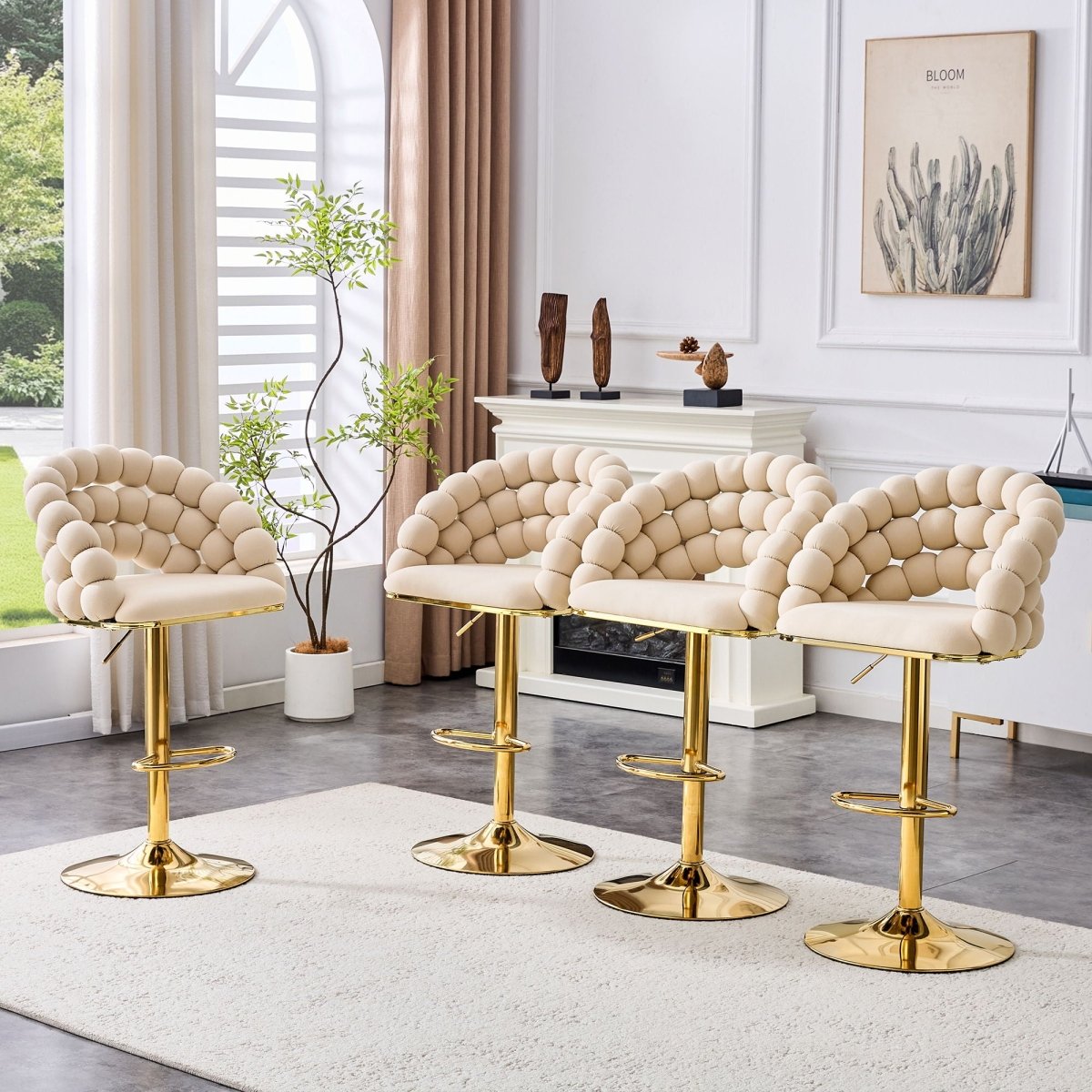 Puffy Bubble Chair, Ball Chain (Set of 2) - Beige / Gold - Chair Sets available at Alpine Outlets in Denver