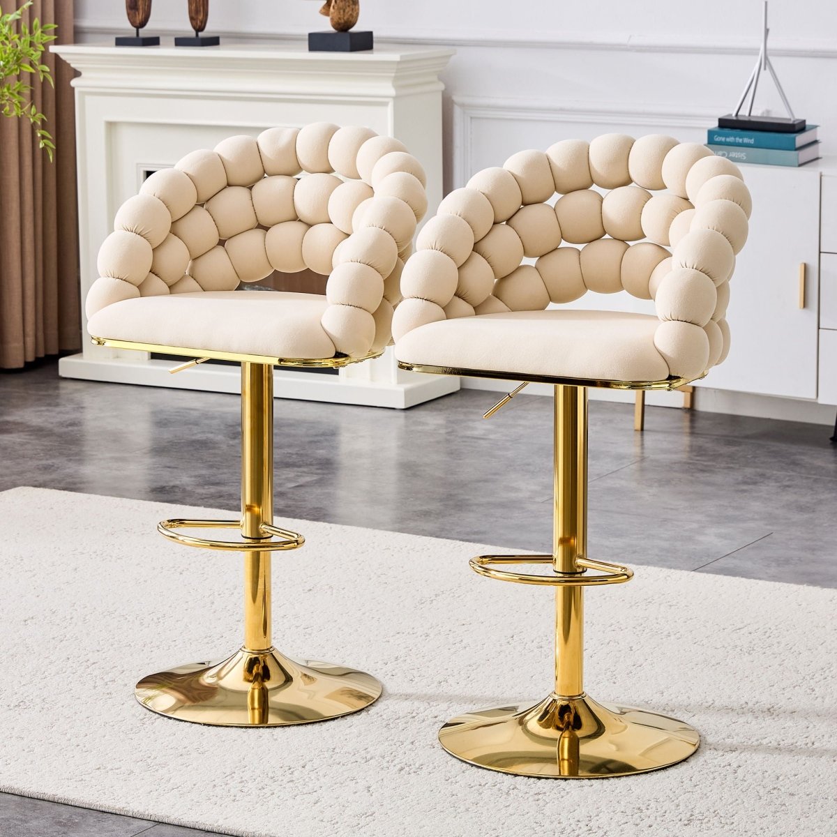 Puffy Bubble Chair, Ball Chain (Set of 2) - Beige / Gold - Chair Sets available at Alpine Outlets in Denver