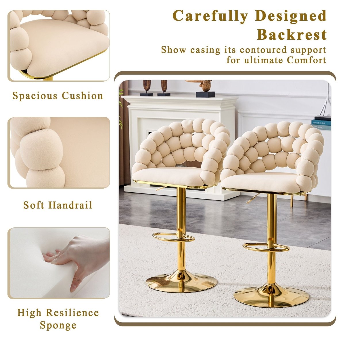 Puffy Bubble Chair, Ball Chain (Set of 2) - Beige / Gold - Chair Sets available at Alpine Outlets in Denver