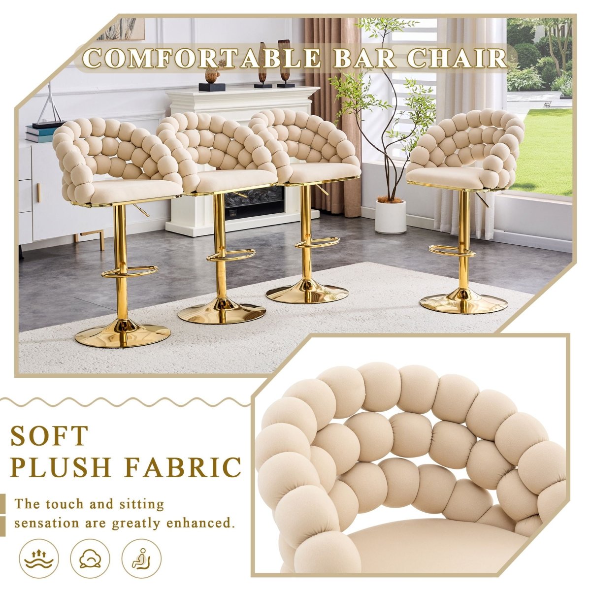 Puffy Bubble Chair, Ball Chain (Set of 2) - Beige / Gold - Chair Sets available at Alpine Outlets in Denver
