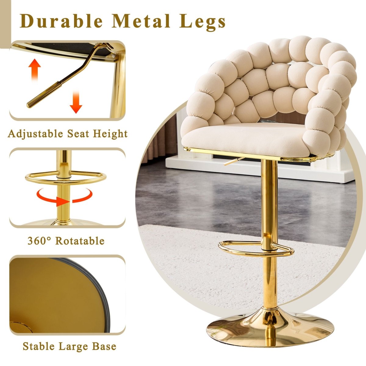 Puffy Bubble Chair, Ball Chain (Set of 2) - Beige / Gold - Chair Sets available at Alpine Outlets in Denver