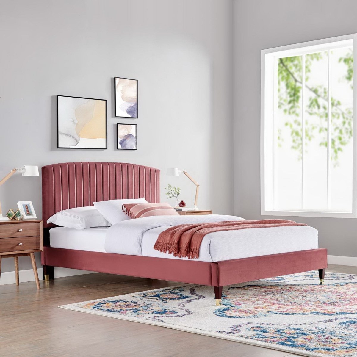 Queen Channel Tufted Performance Velvet Platform Bed - Platform Bed available at Alpine Outlets in Denver