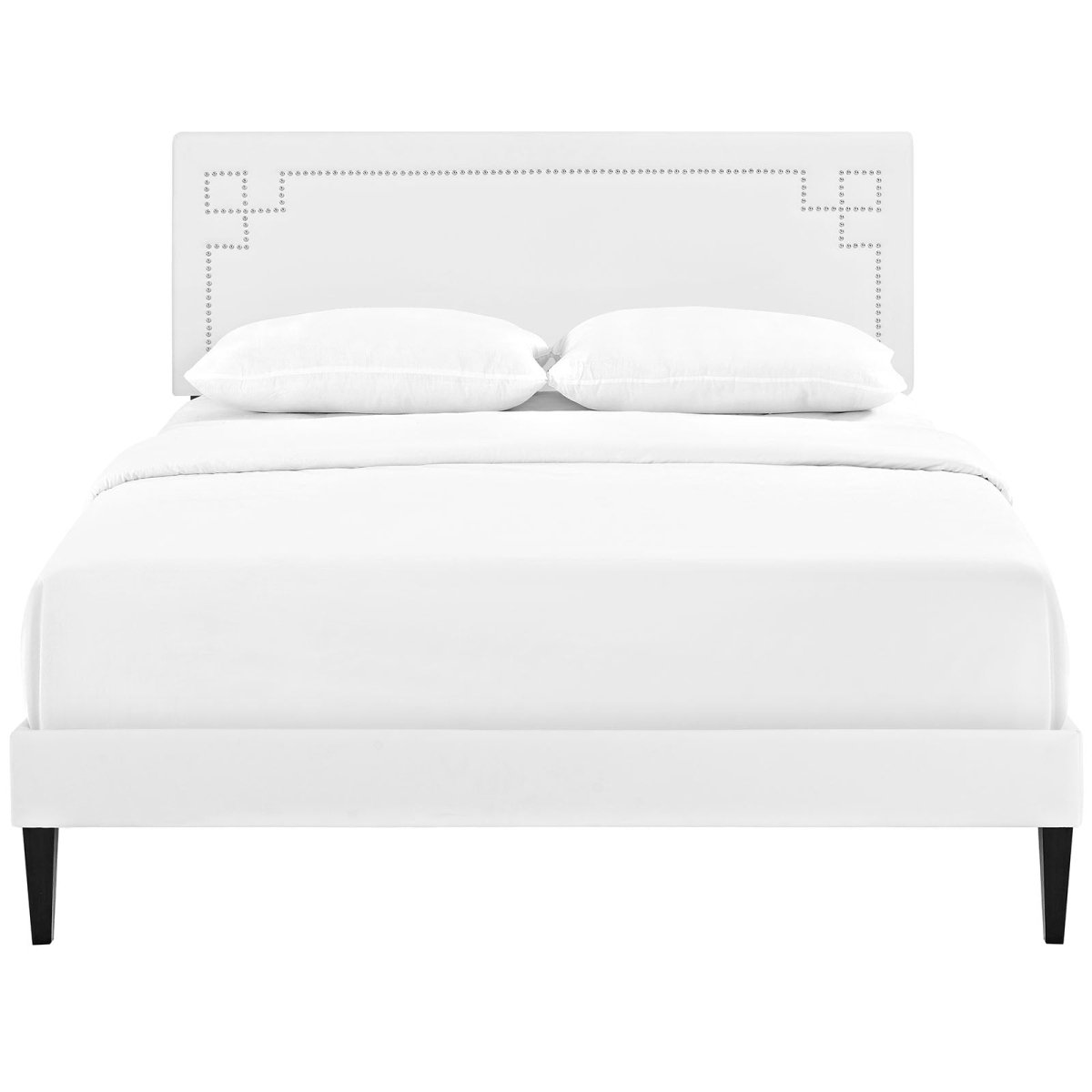 Queen Mid - Century Modern Upholstered Vinyl Platform Bed in White - Platform Bed available at Alpine Outlets in Denver