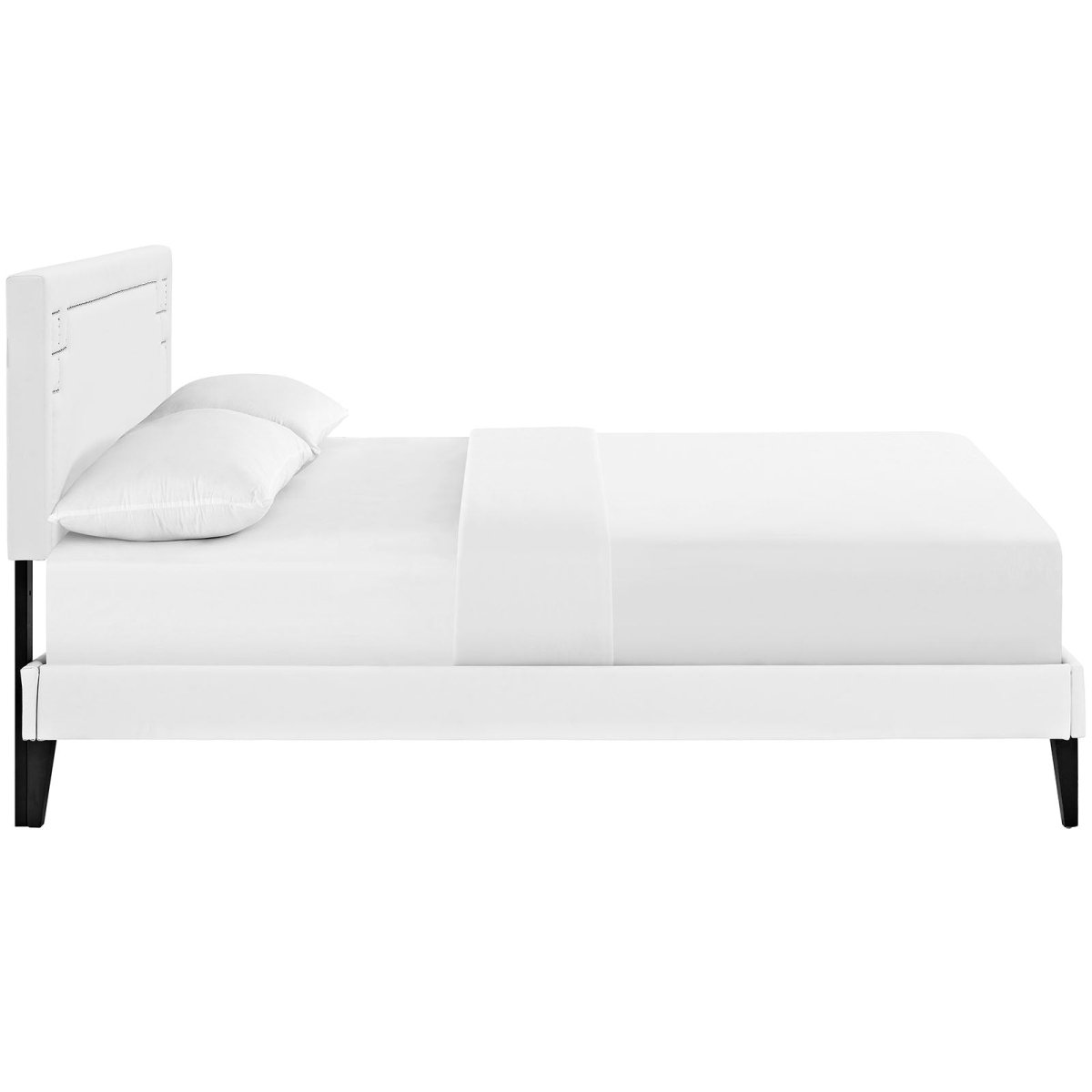 Queen Mid - Century Modern Upholstered Vinyl Platform Bed in White - Platform Bed available at Alpine Outlets in Denver