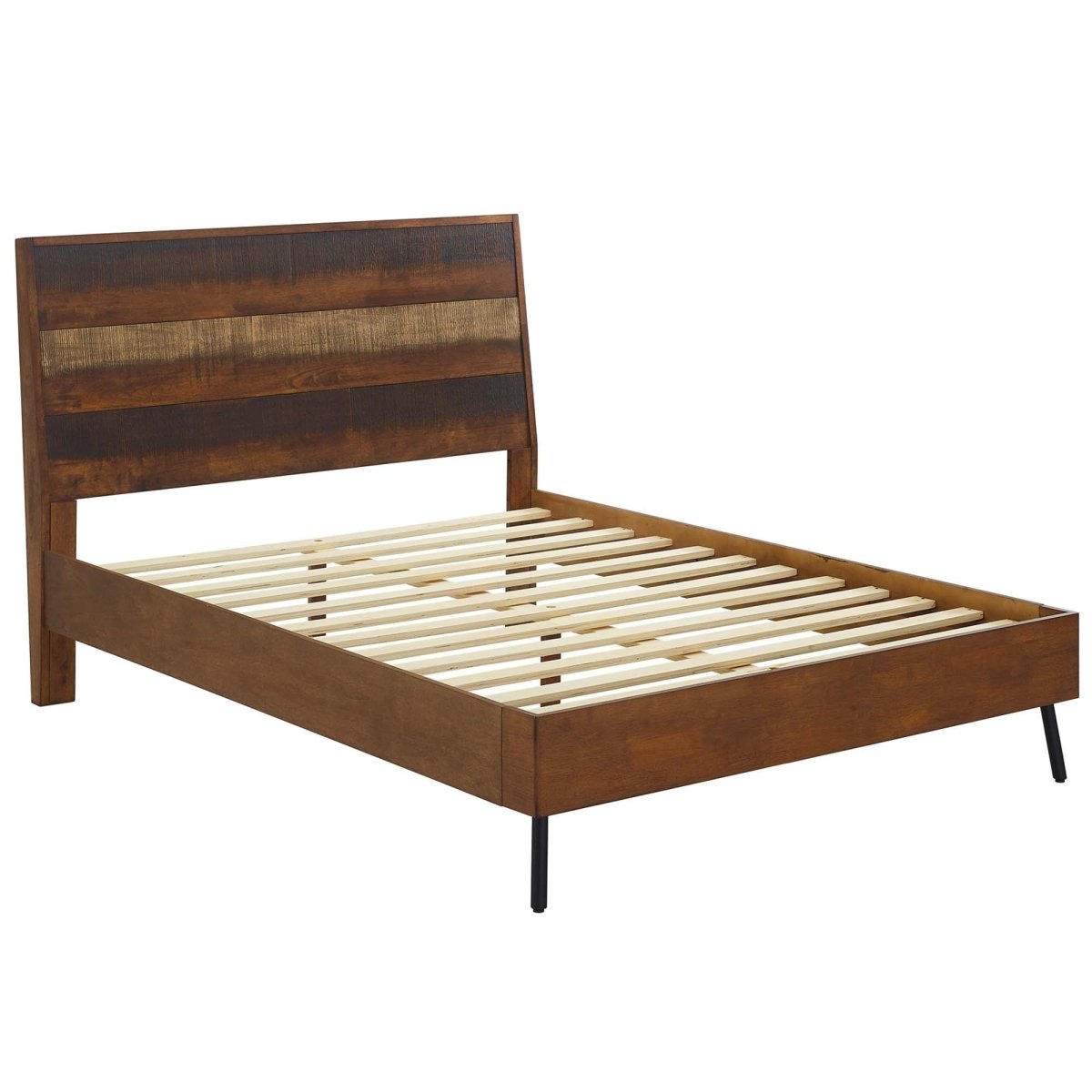 Queen Rustic Striped Wood Grain Platform Bed in Walnut - Platform Bed available at Alpine Outlets in Denver