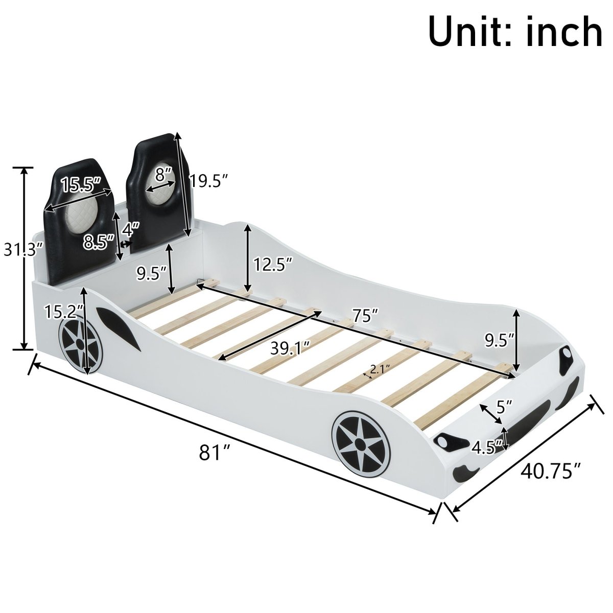 Race Car Shaped Platform Bed With LED And Upholstered Backrest In - Car Beds available at Alpine Outlets in Denver
