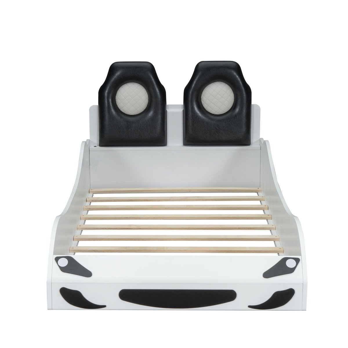 Race Car Shaped Platform Bed With LED And Upholstered Backrest In - Car Beds available at Alpine Outlets in Denver