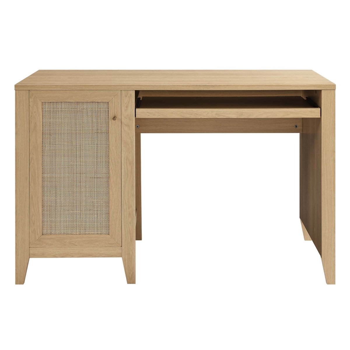 47" Oak Rattan Office Desk with Storage - Workspace - Alpine Outlets