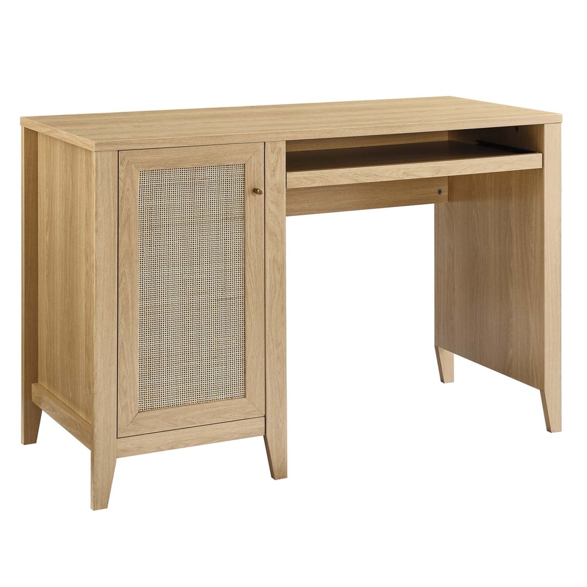 47" Oak Rattan Office Desk with Storage - Workspace - Alpine Outlets